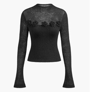 NWT | Commense | 3D Flower Panel Soft Knit Top | Black | Size xs